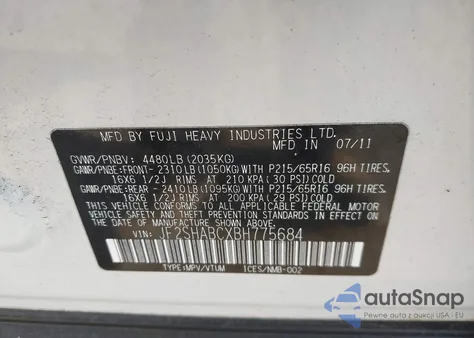 2011 Subaru Forester 2.5X from USA, damaged, VIN JF2SHABCXBH775684